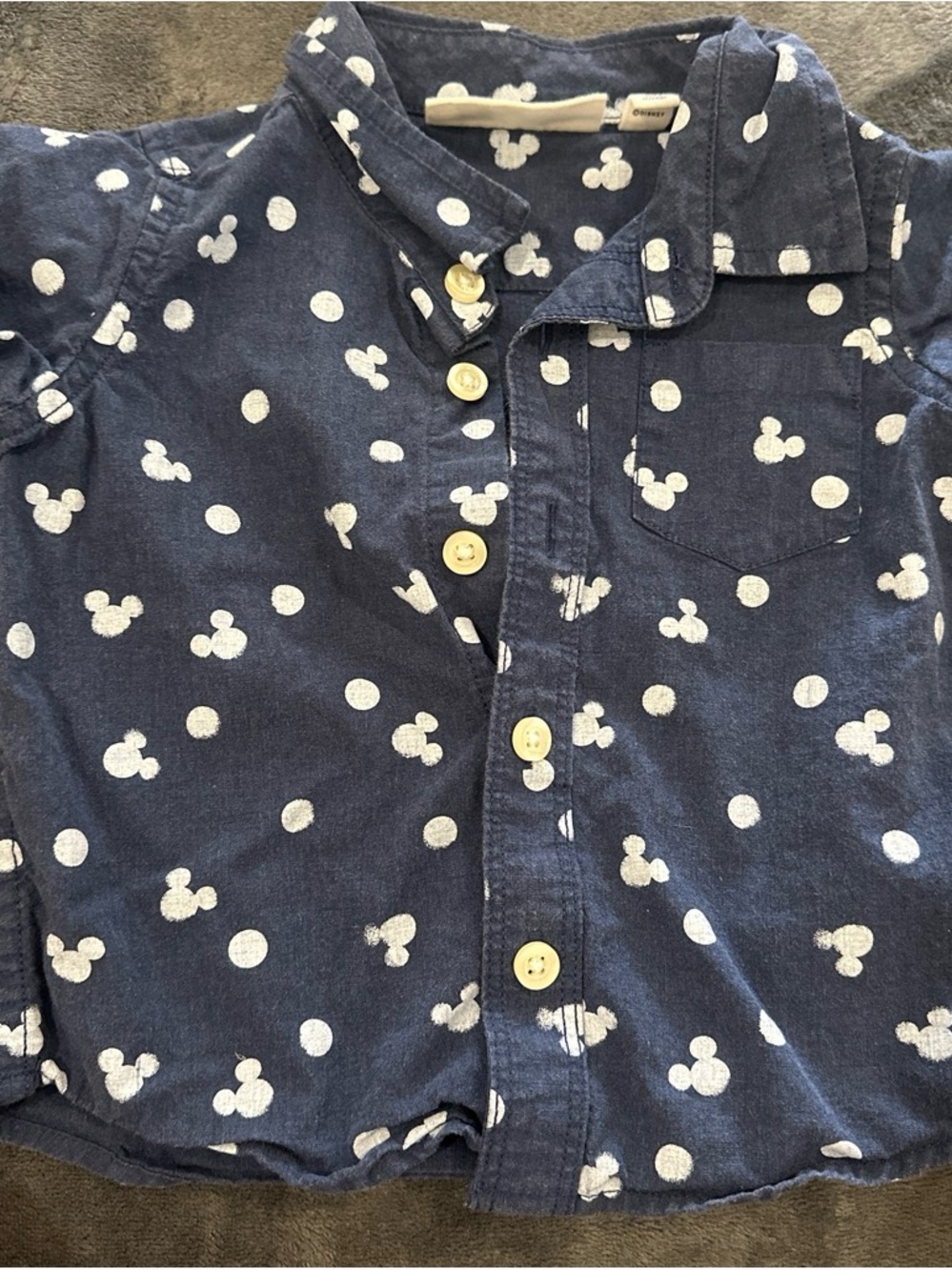 GAP Navy Button-Down Shirt with White Polka & Character Print
